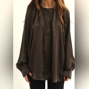 H&M Satin Button Blouse Brown Long Sleeve L